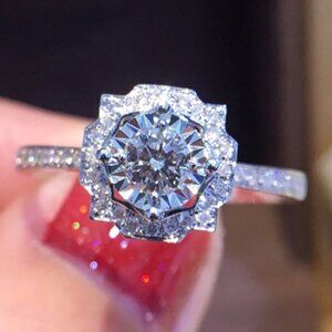 💎Beautiful Round Shiny CZ Diamond Flower Micro Pave Wedding Ring,UNVN12316